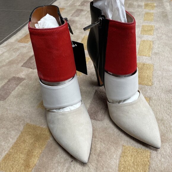 calvin klein collection High Heel Ankle Boots Black Leather Red Calf Nib 38.5 8 - Picture 3 of 10